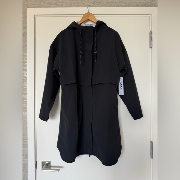 NWT Rhône Tens women’s black long Raincoat sz M - Picture 7 of 10